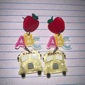 Colorful School Bus and Apple Earrings